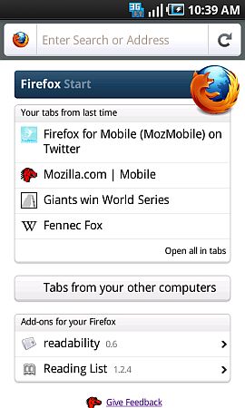 Firefox 4.0 Screenshots. Firefox Mobile 4.0