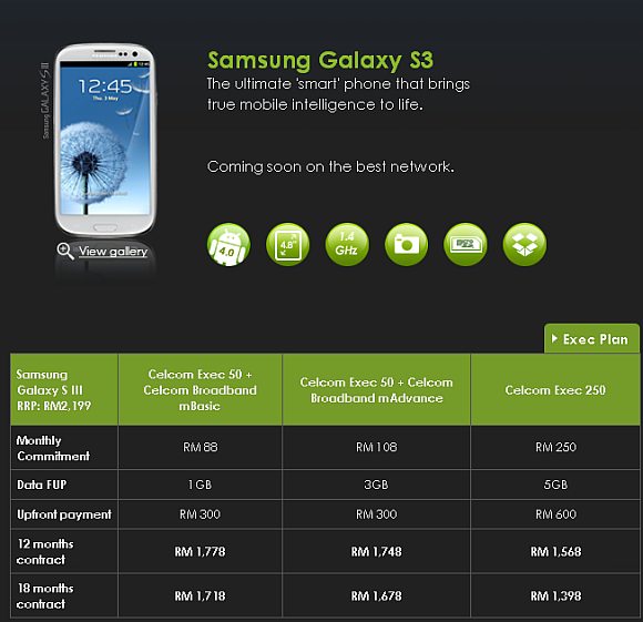 Samsung Galaxy S3 Malaysia Celcom