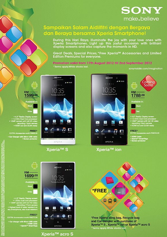 Sony Mobile Xperia acro S, xperia S, Xperia ion Hari Raya