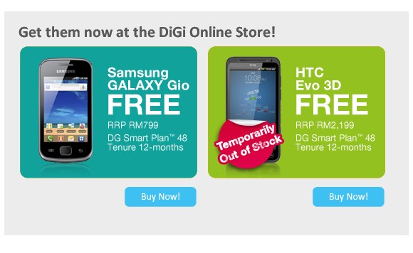 DiGi Free HTC EVO 3D, Galaxy Gio