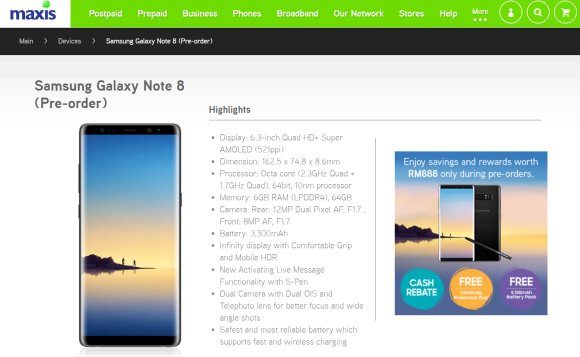 Samsung Galaxy Note8 Malaysia Preorder Maxis Zerolution