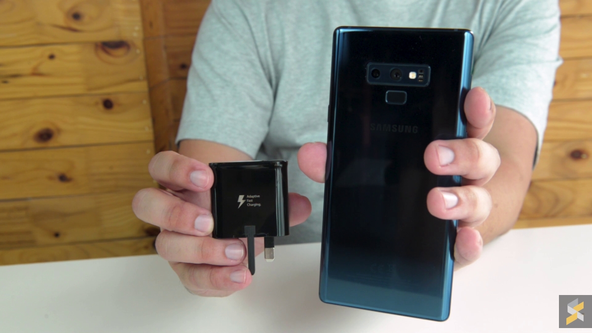 Samsung Galaxy Note 9 with charger