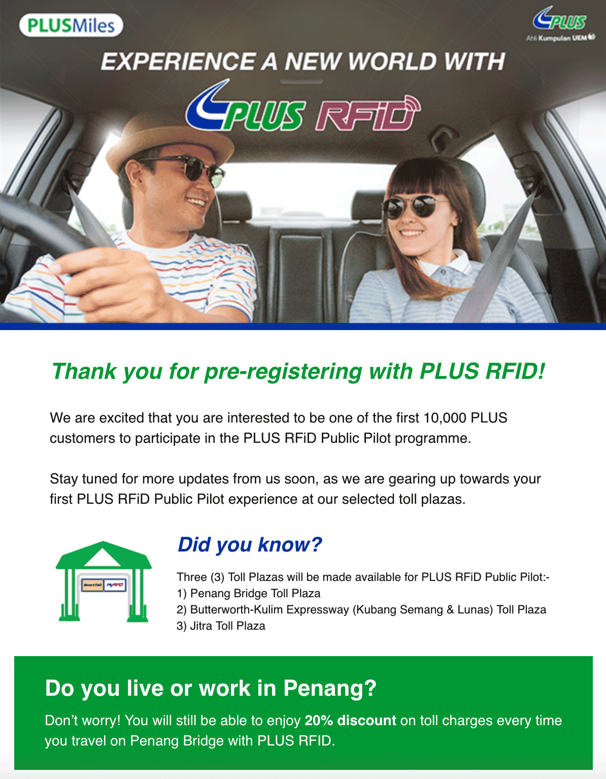 PLUS RFID offers 20% discount for Penangites travelling on the Penang Bridge