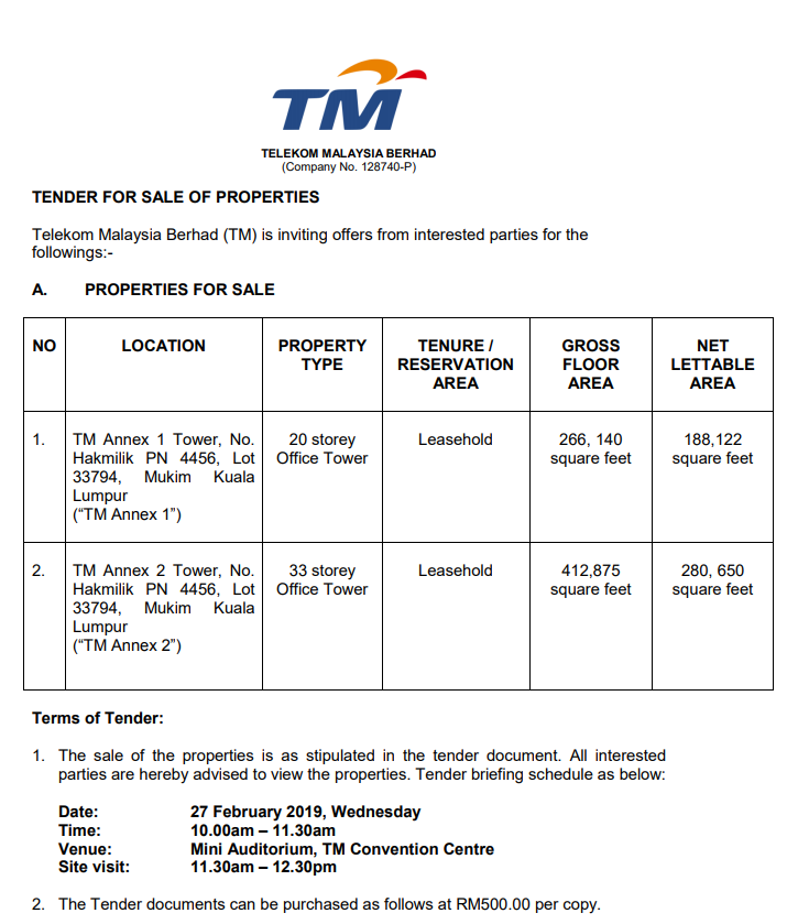 Sale for menara tm TM is