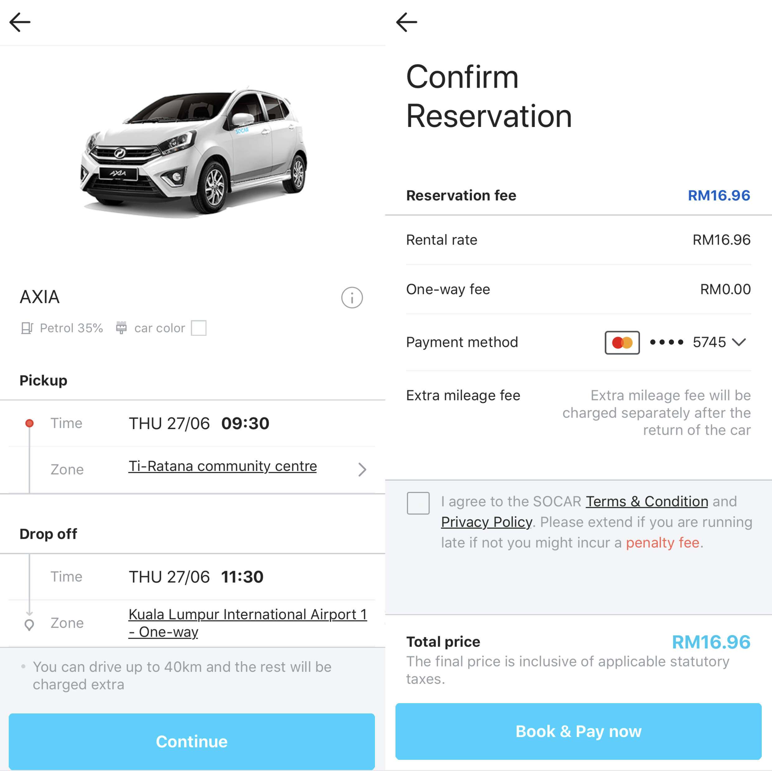 SOCAR lets you book a one-way trip to KLIA from as little 