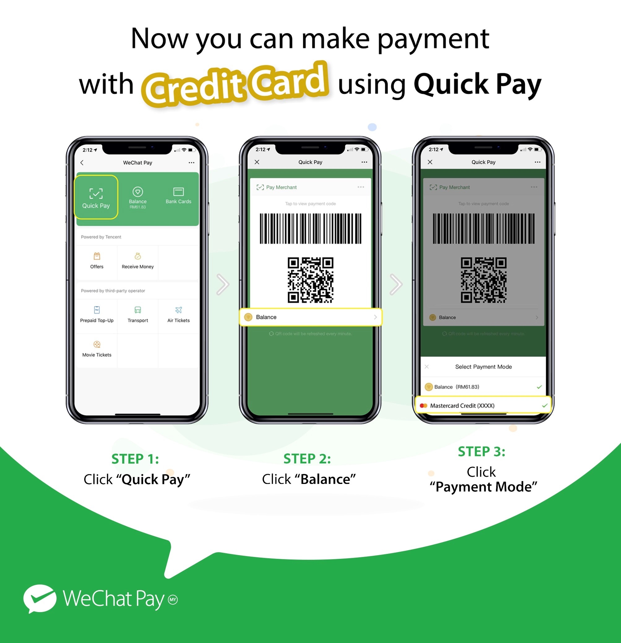 Wechat pay quick pay credit card