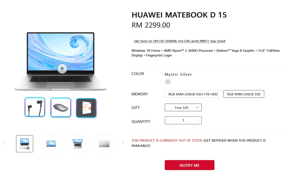 Huawei Matebook D 15 RM2299 256GB SSD