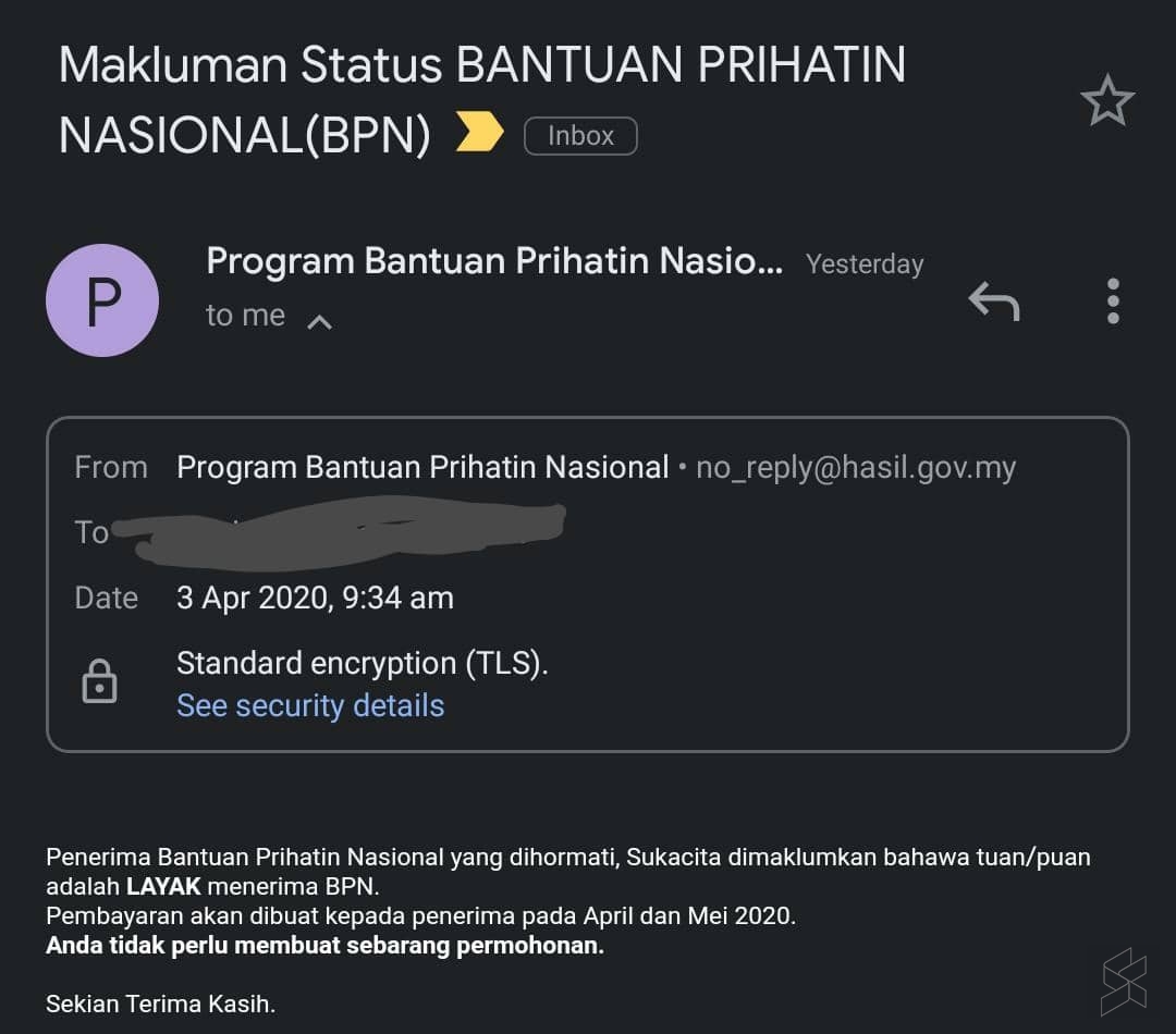 Bantuan Prihatin Nasional: Cash Aid to be disbursed 