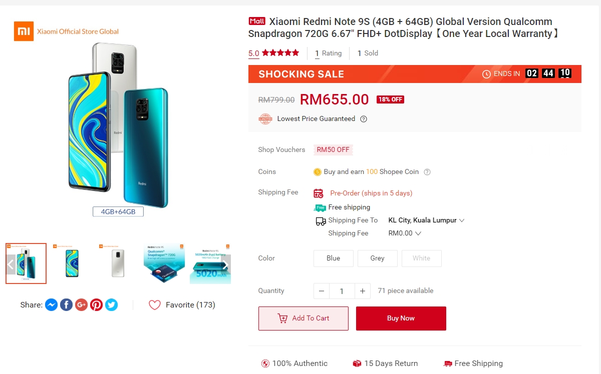 Redmi Note 9S MFF 2020 Limited Edition available exclusively on Shopee