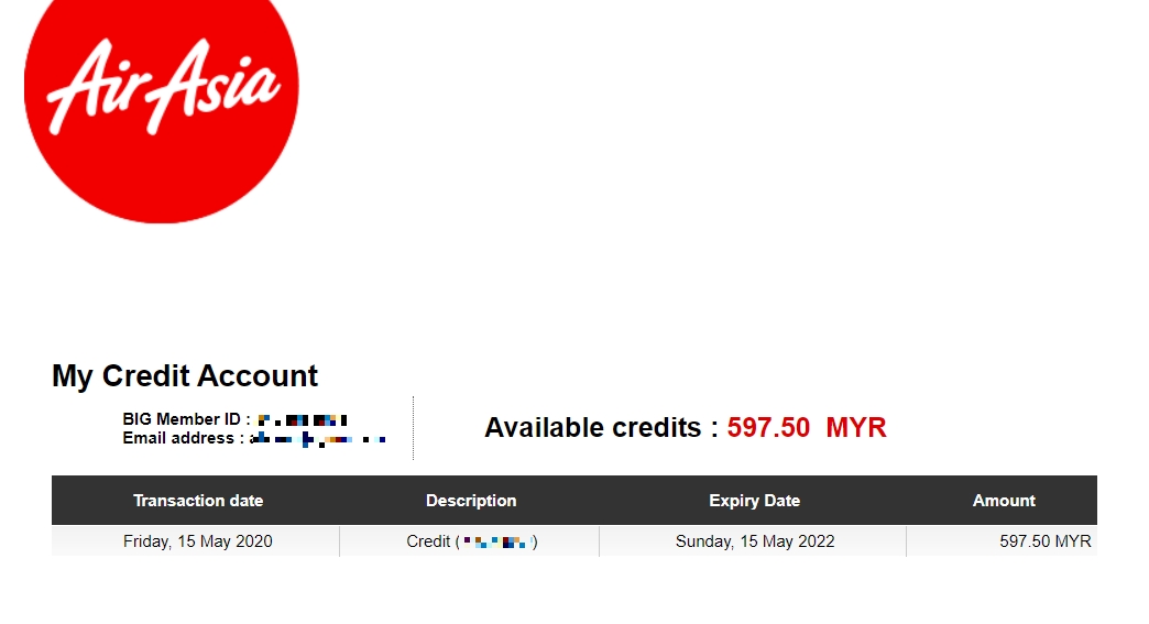 AirAsia Credit Account 730 days