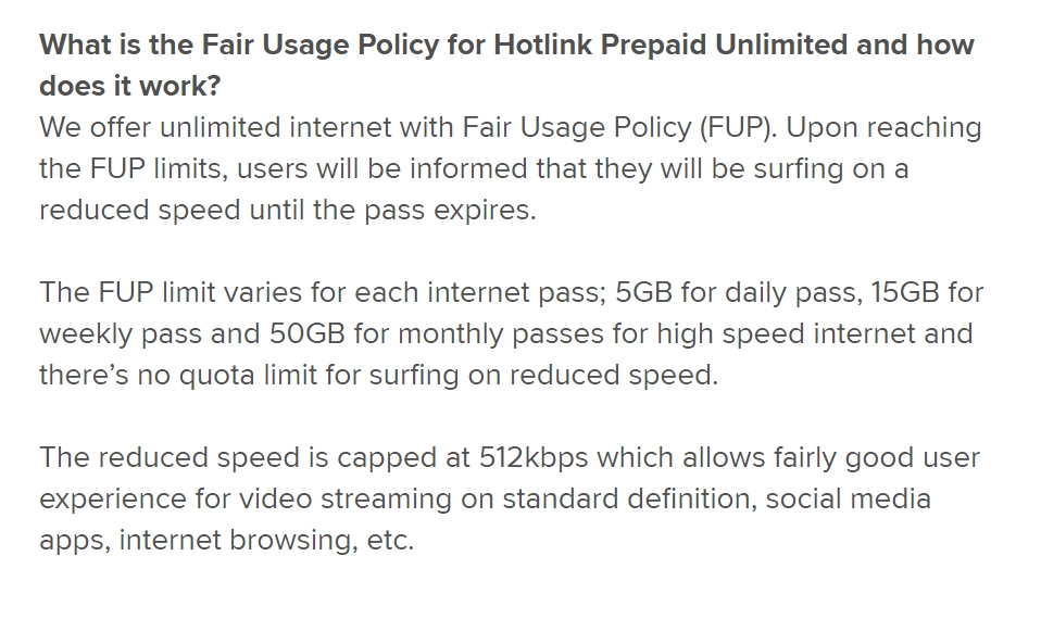 Hotlink Prepaid Unlimited FUP FAQ