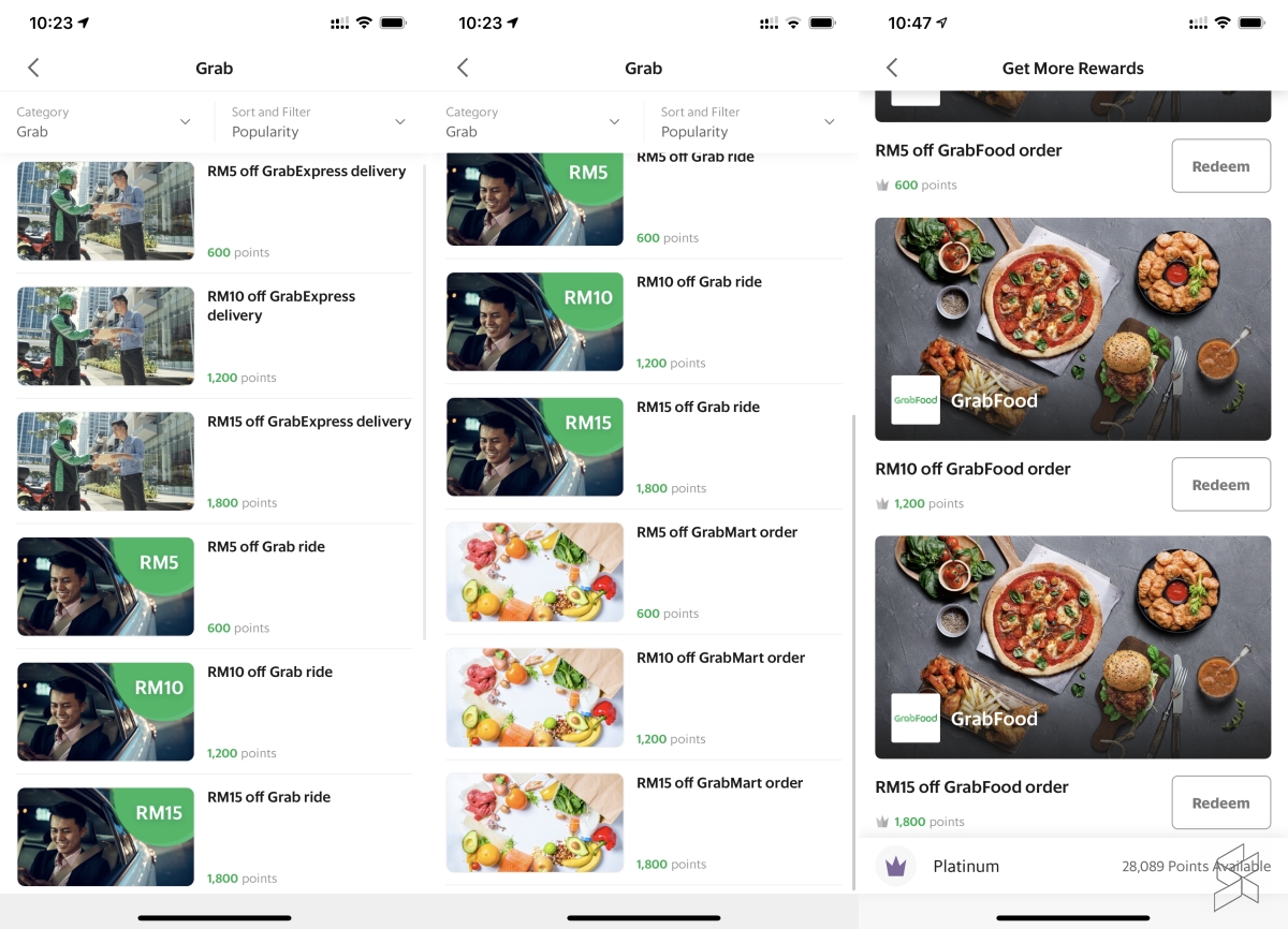 GrabReward points catalogue