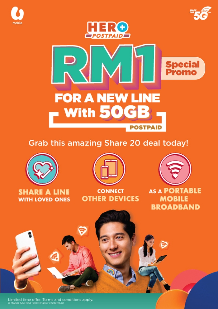 U Mobile offers RM1 supplementary line on Unlimited Hero P139 Postpaid