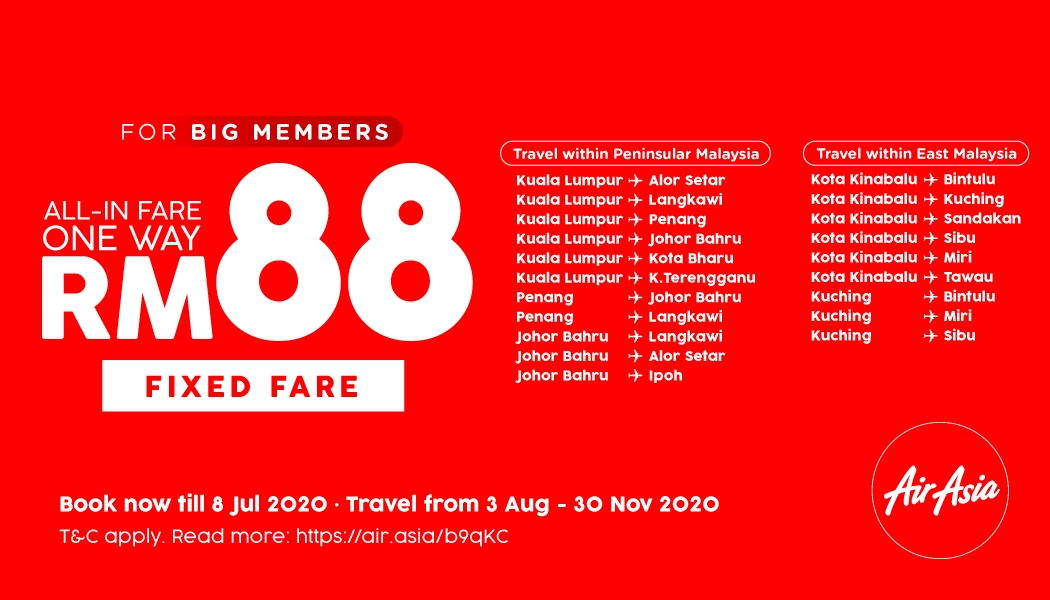 AirAsia RM88 fixed fare