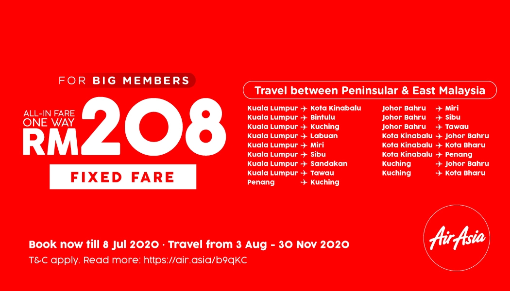 AirAsia RM208 fixed fare