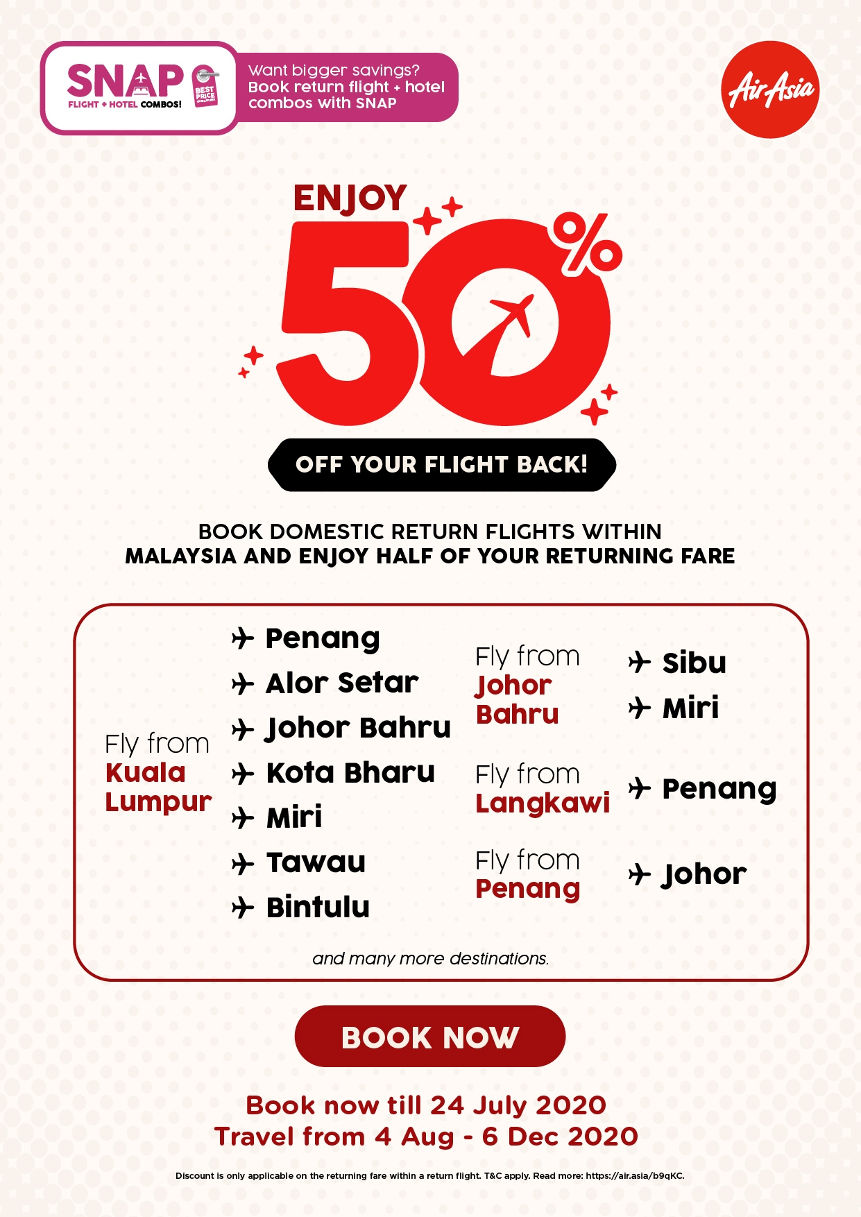 AirAsia 50% off returning fare promo