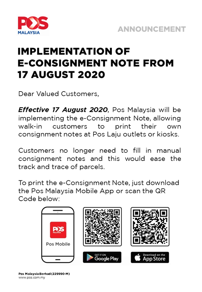 Posting Items Via Pos Laju Is Now Easier With E Consignment Notes