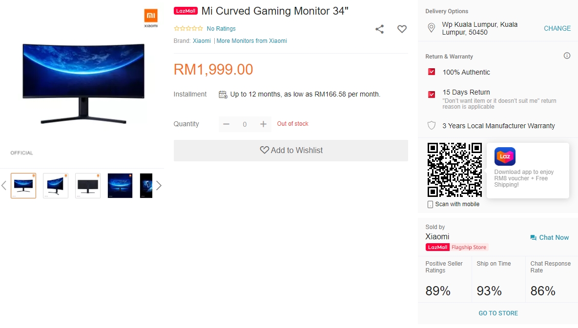 Mi Curved Gaming Monitor 34" Lazada Malaysia