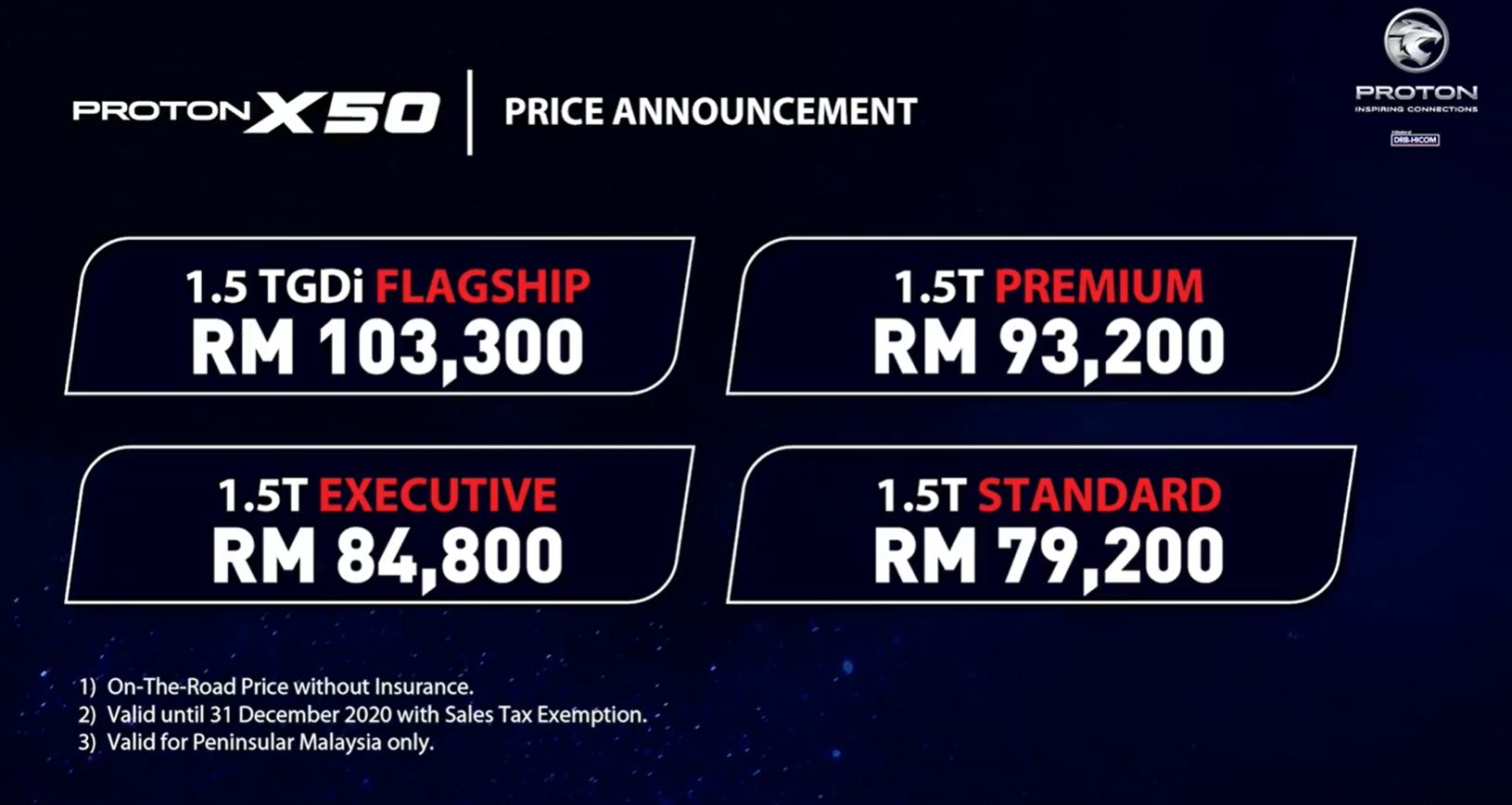 Proton X50 official price list