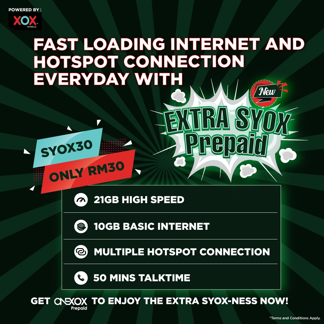 XOX Extra Syox prepaid offers 21GB of data for RM30/month but there’s a catch