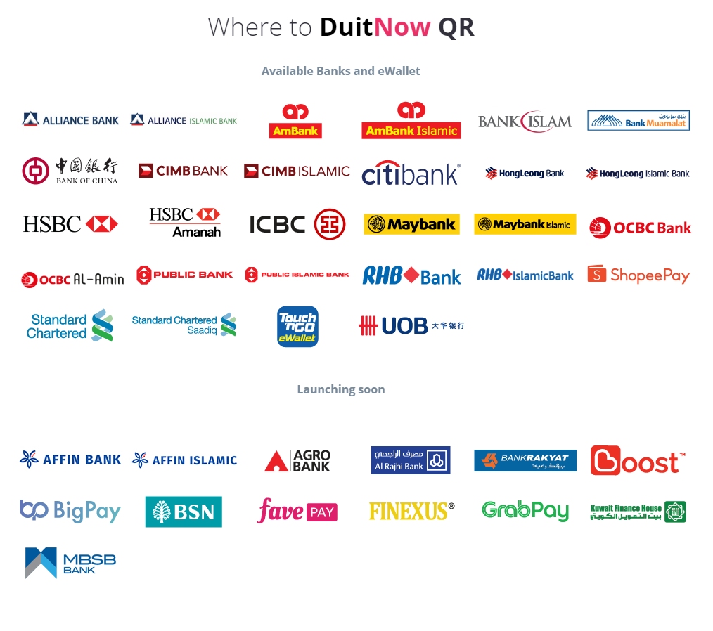 DuitNow QR supported platforms banks ewallet
