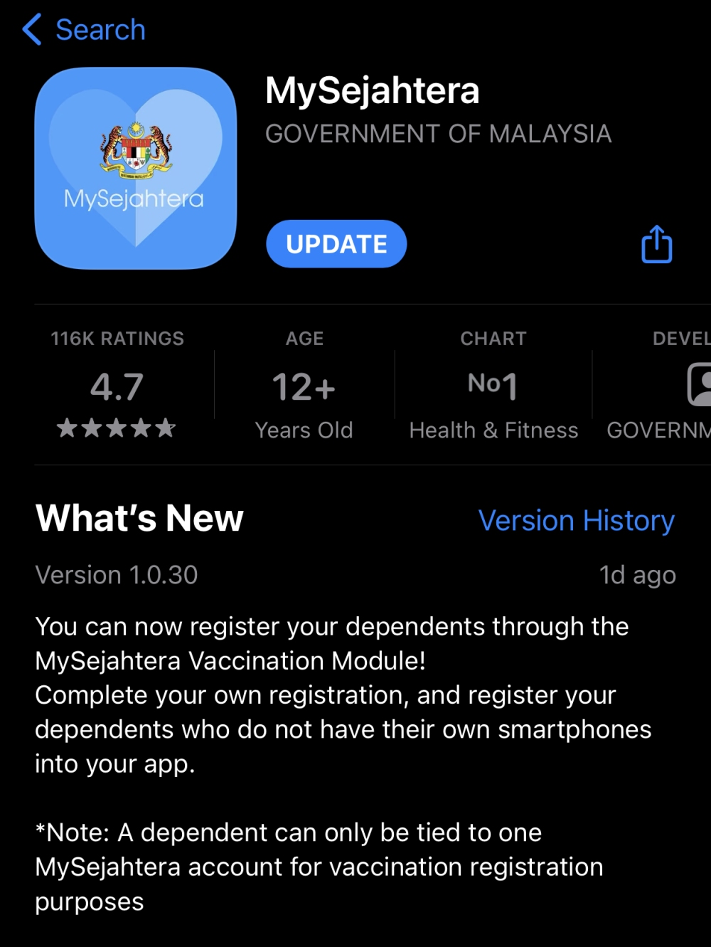 How to update mysejahtera status for dependent